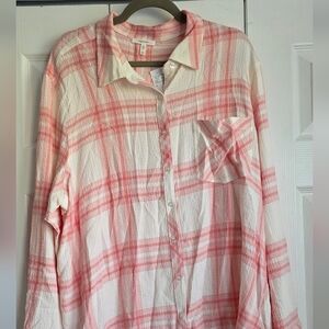 Maurices Pink and White Plaid Button-Up Shirt 2x